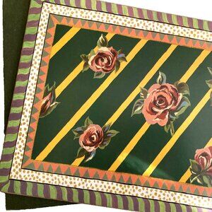 MACKENZIE CHILDS Torquay RIBBON ROSE SET 4 Pimpernel WOODEN Cork-back PLACEMATS